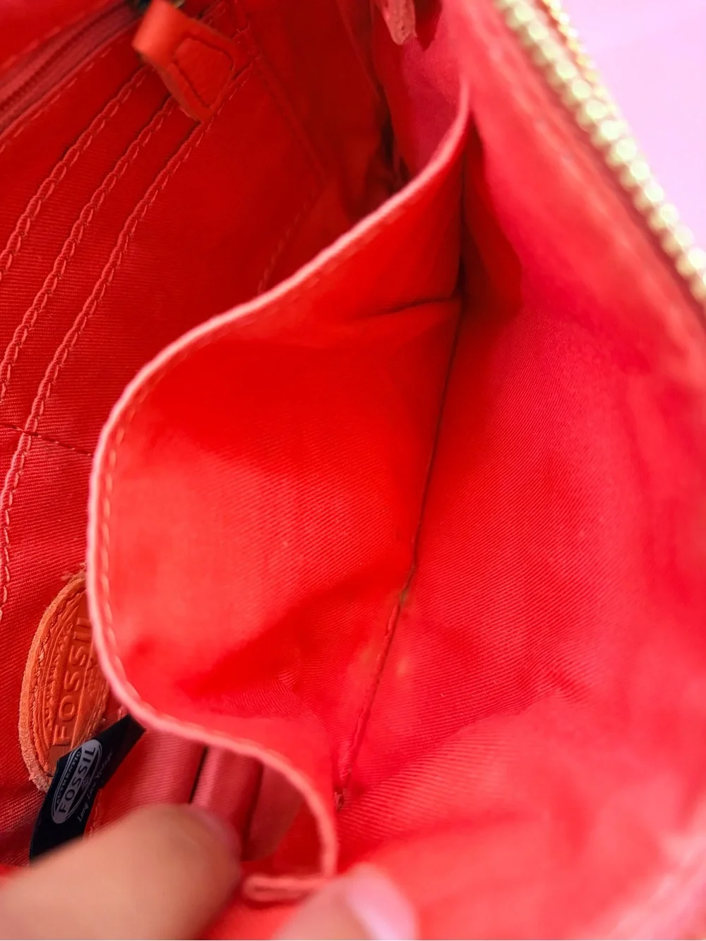 Fossil Orange Leather Zip Crossbody